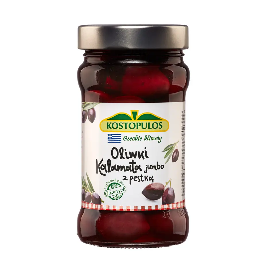 Oliwki greckie Kalamata z pestką Jumbo 290g/170g KOSTOPOULOS 